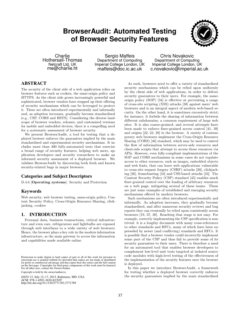 Browseraudit: Automated Testing of Browser Security Features