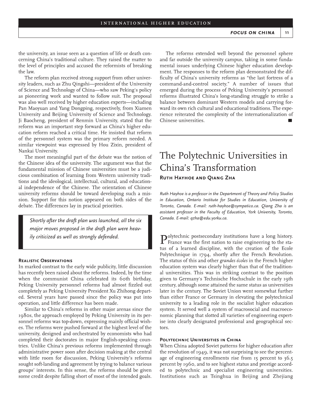 The Polytechnic Universities in China's Transformation