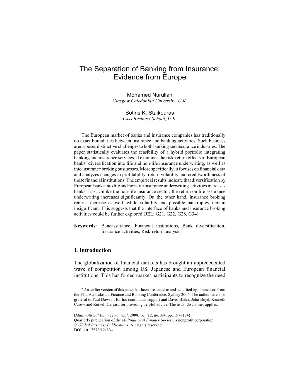 The Separation of Banking from Insurance: Evidence from Europe