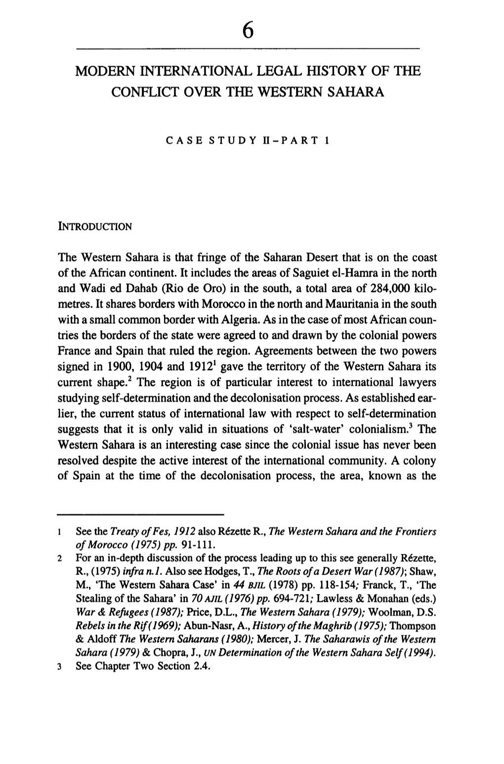 Modern International Legal History of the Conflict Over the Western Sahara