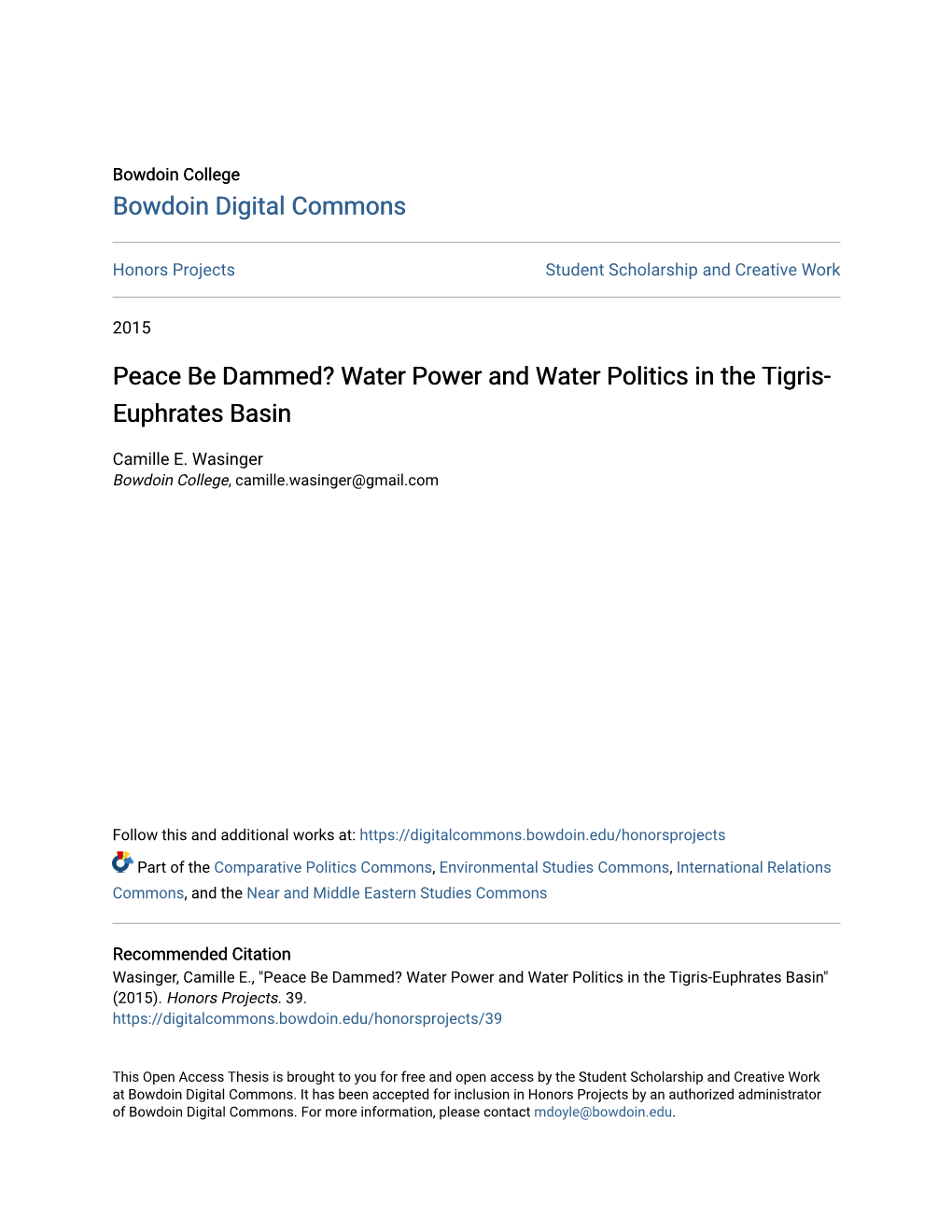 Water Power and Water Politics in the Tigris-Euphrates Basin