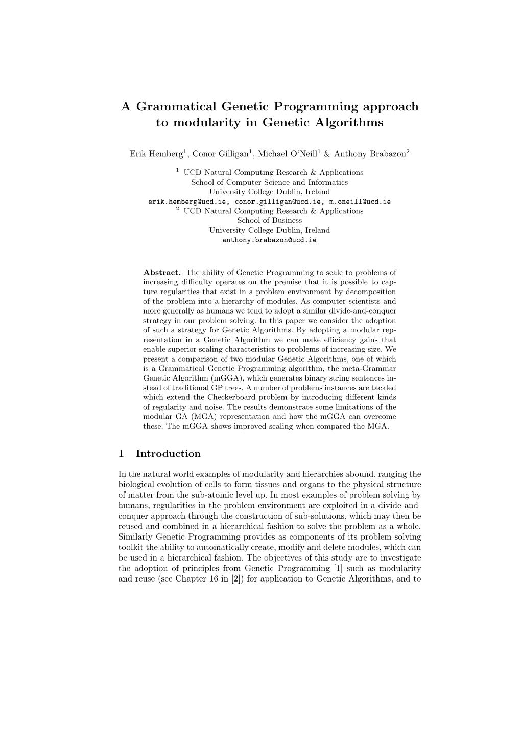 A Grammatical Genetic Programming Approach to Modularity in Genetic Algorithms