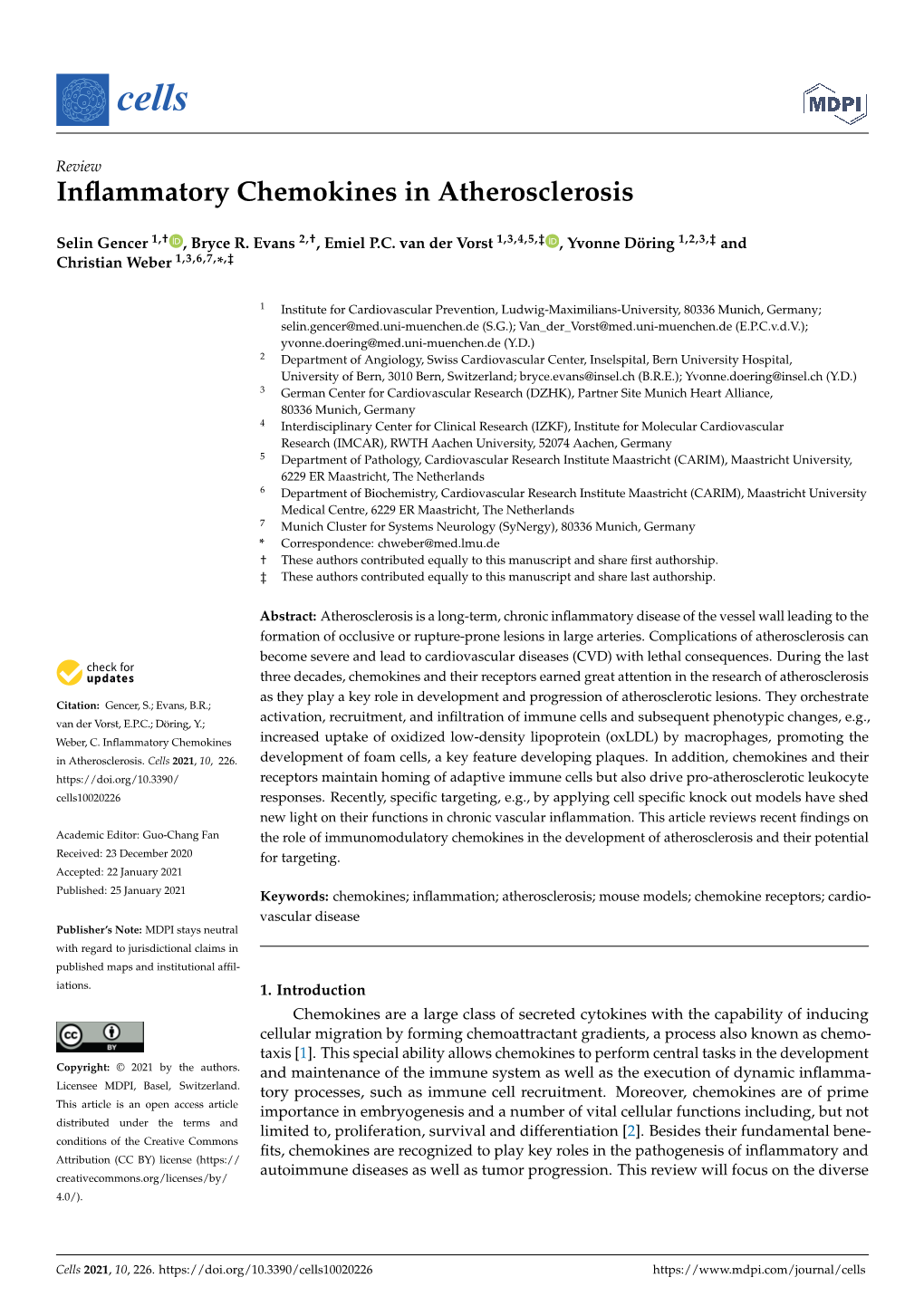 Inflammatory Chemokines in Atherosclerosis