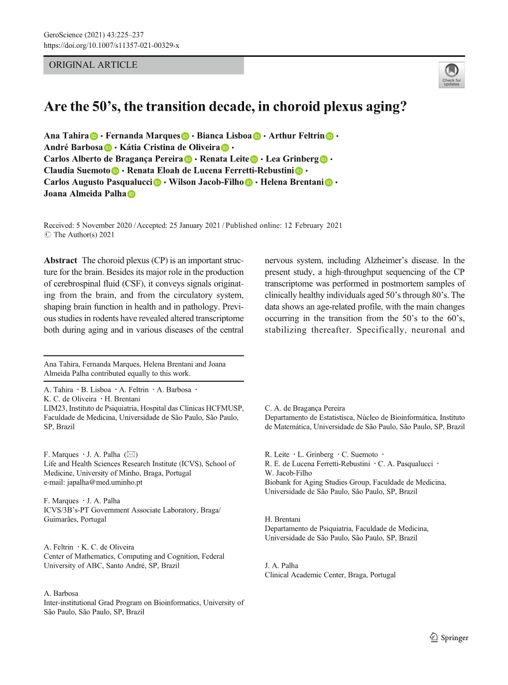 Are the 50'S, the Transition Decade, in Choroid Plexus Aging?