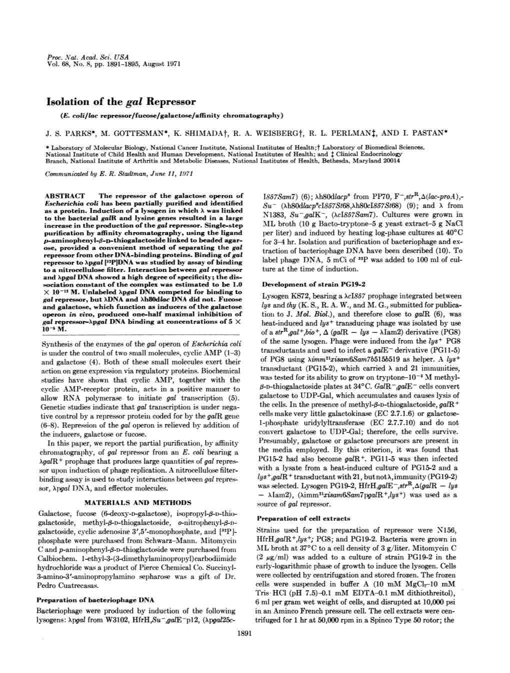 Isolation of the Gal Repressor (E