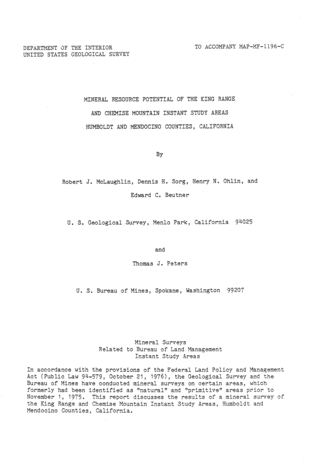 Map-Mf-1196-C Mineral Resource Potential of The