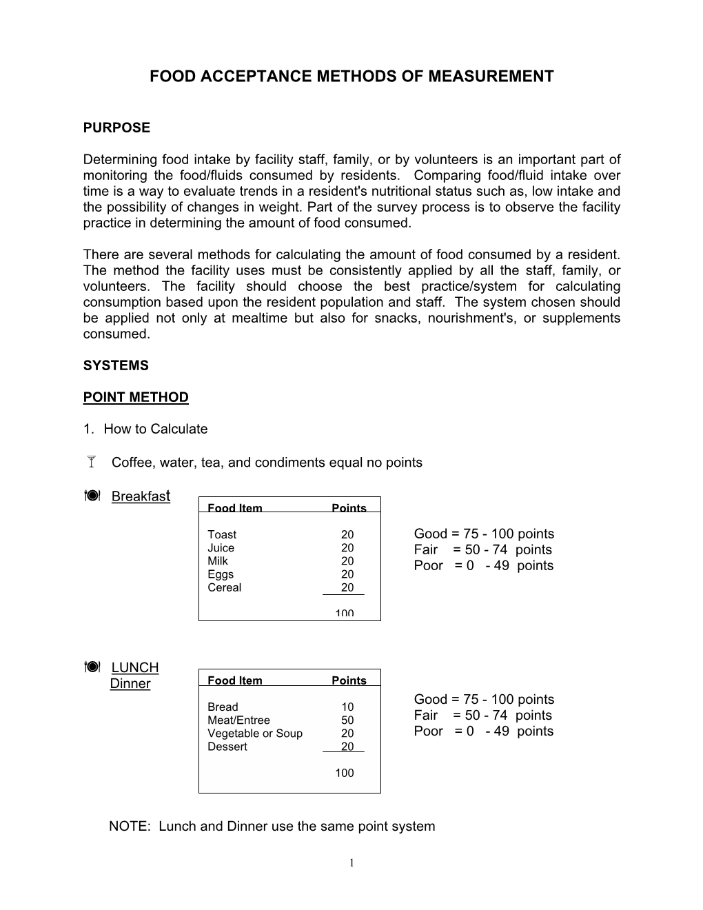 Food Acceptance Methods of Measurement