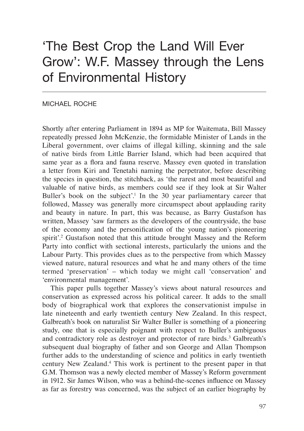 WF Massey Through the Lens of Environmental History