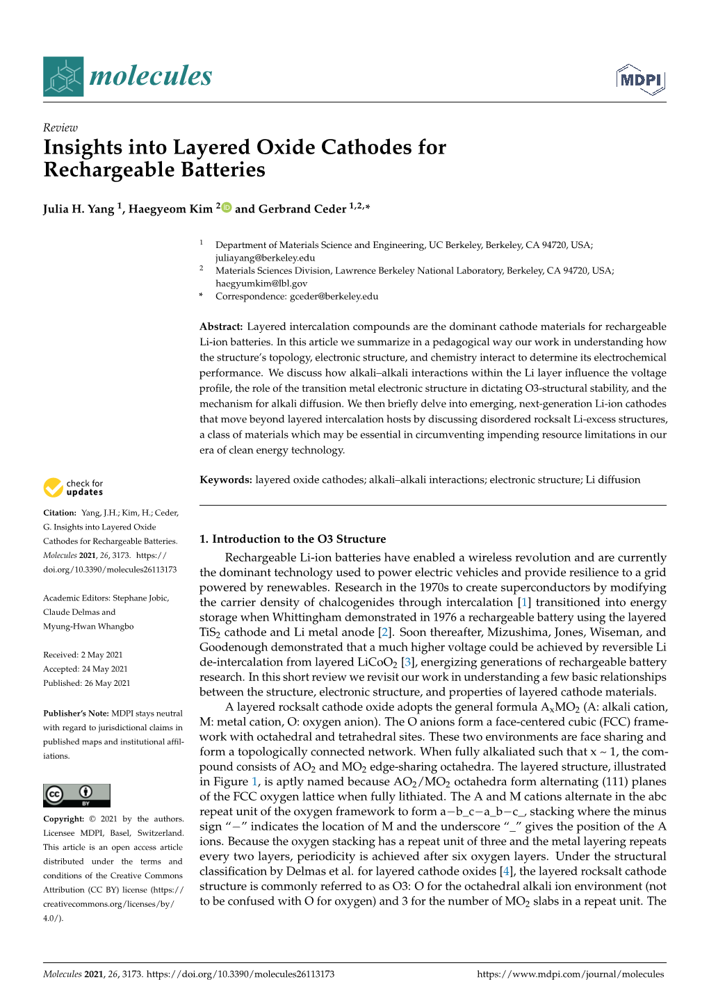 Insights Into Layered Oxide Cathodes for Rechargeable Batteries