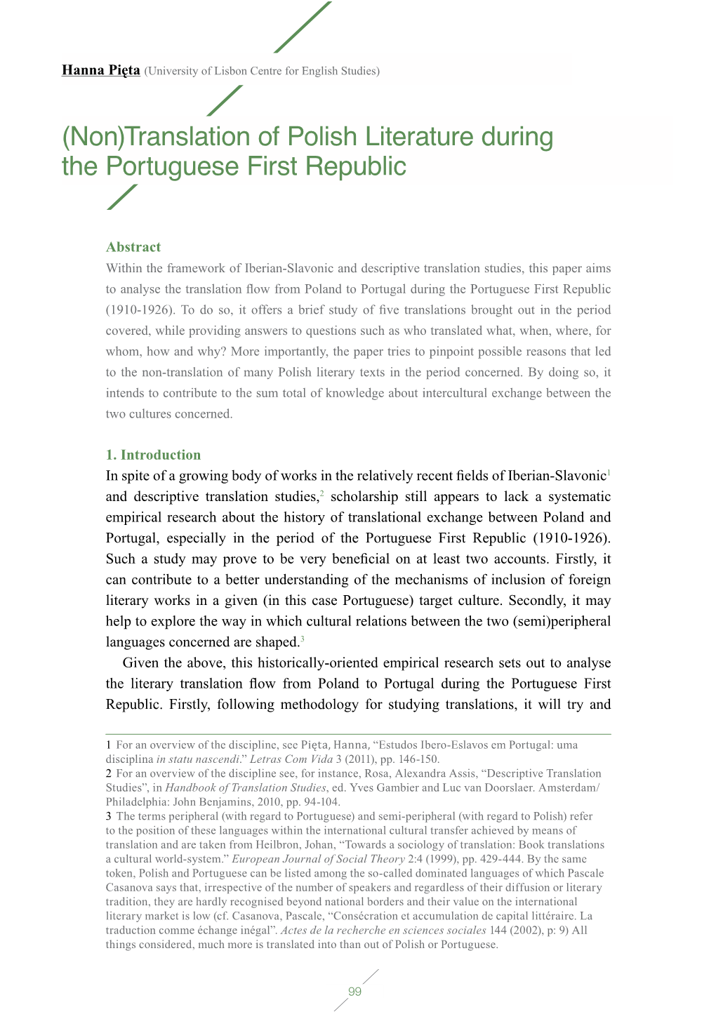 (Non)Translation of Polish Literature During the Portuguese First Republic