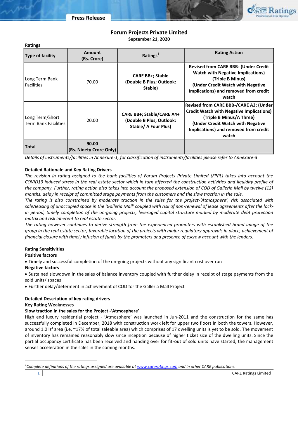 Press Release Forum Projects Private Limited