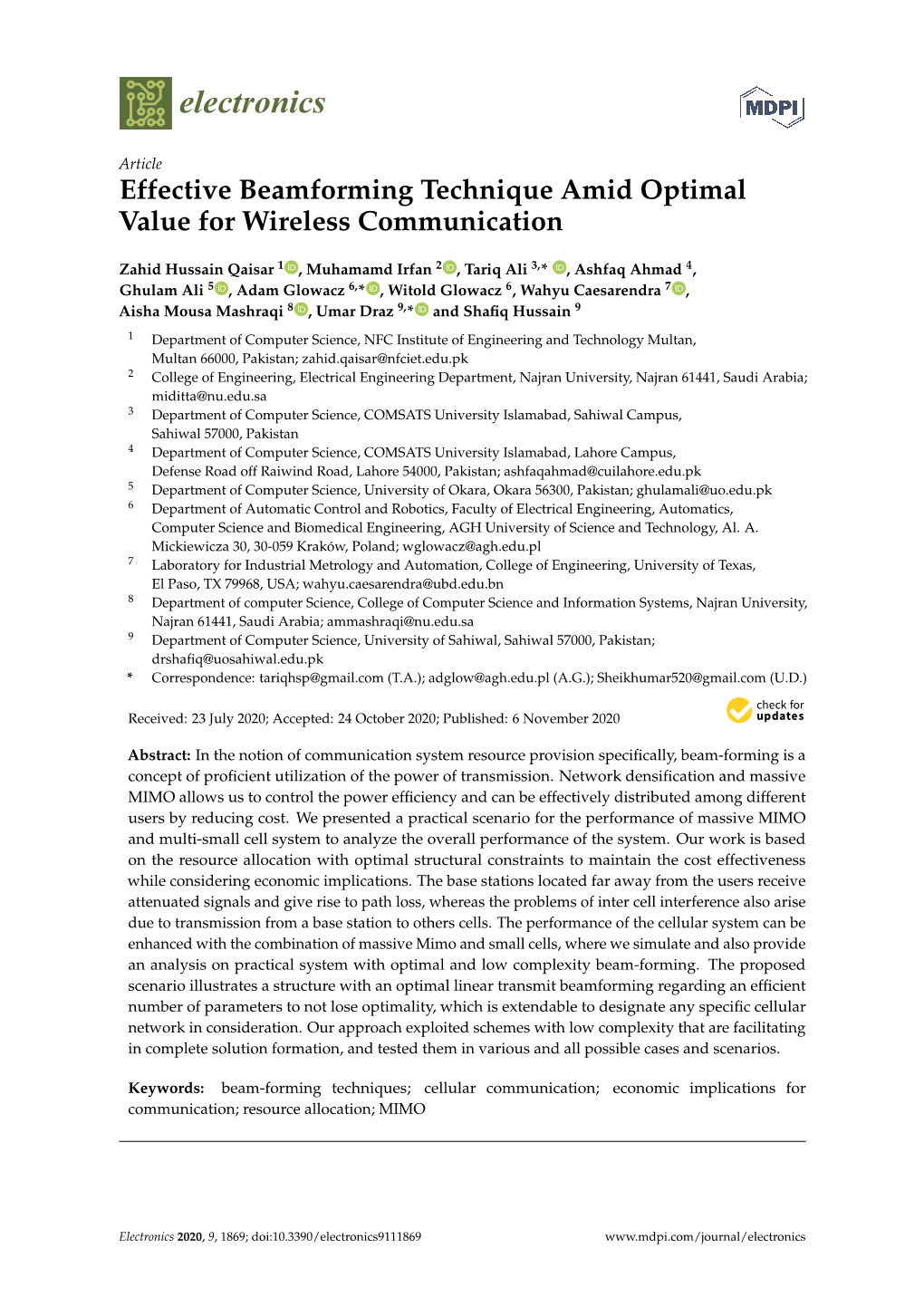 Effective Beamforming Technique Amid Optimal Value for Wireless Communication