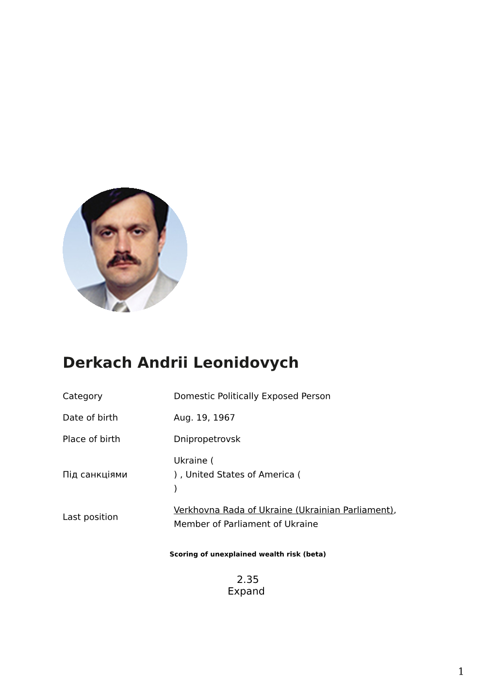 Dossier Derkach Andrii Leonidovych, Verkhovna Rada of Ukraine