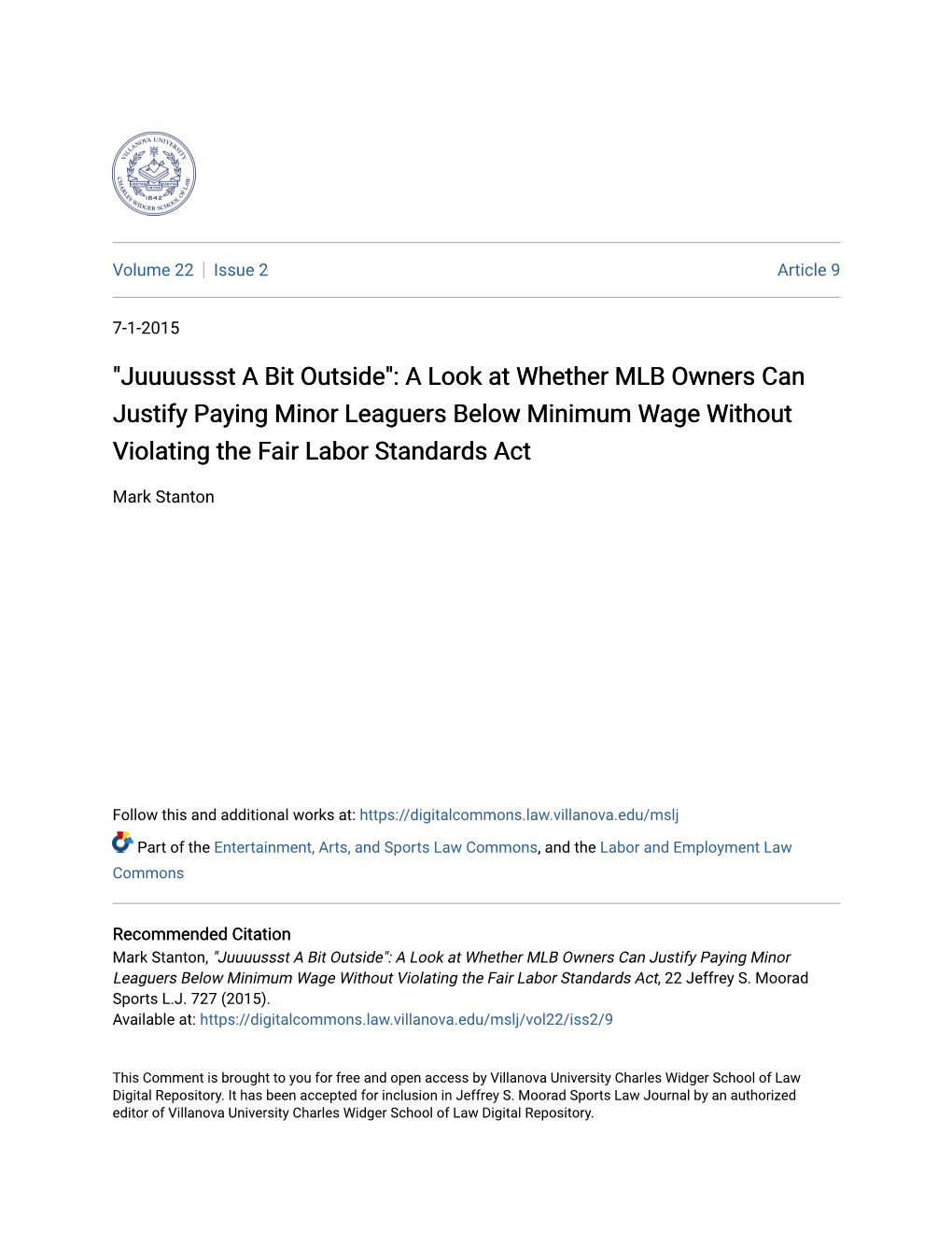 A Look at Whether MLB Owners Can Justify Paying Minor Leaguers Below Minimum Wage Without Violating the Fair Labor Standards Act