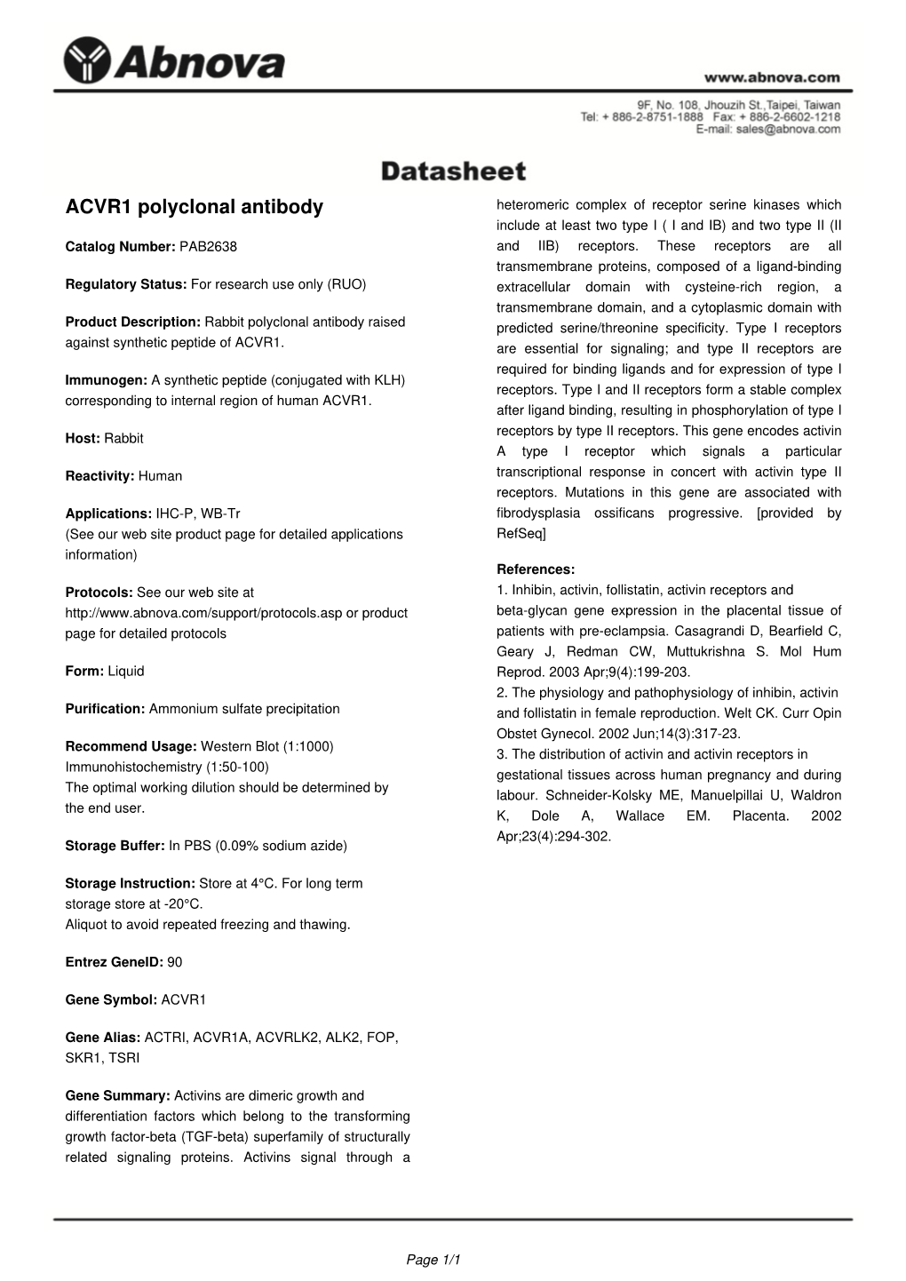 ACVR1 Polyclonal Antibody