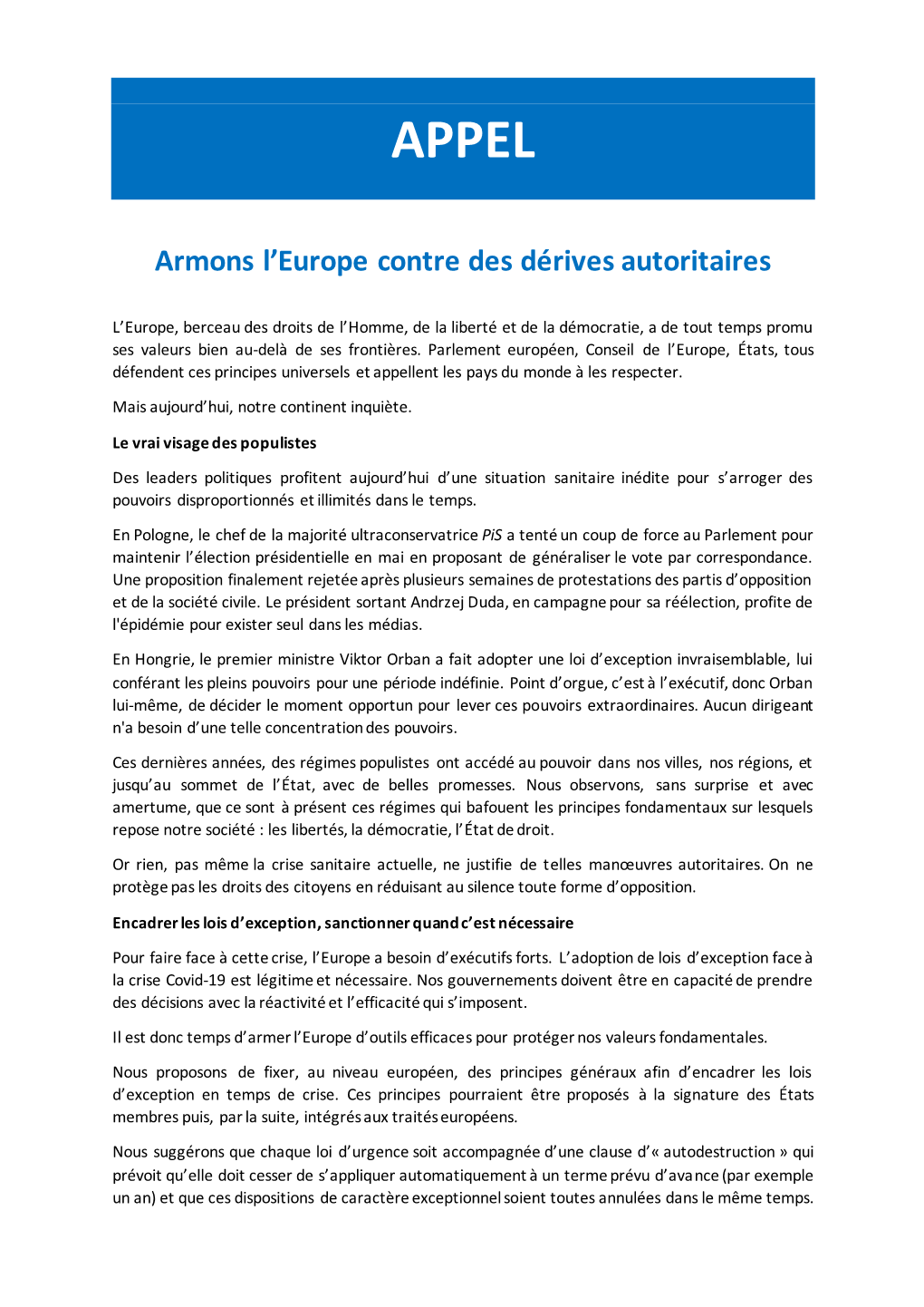 Armons L'europe Contre Des Dérives Autoritaires