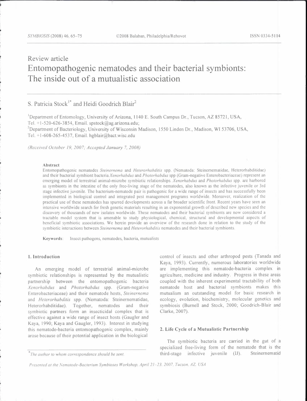 Entomopathogenic Nematodes and Their Bacterial Symbionts: the Inside out of a Mutualistic Association