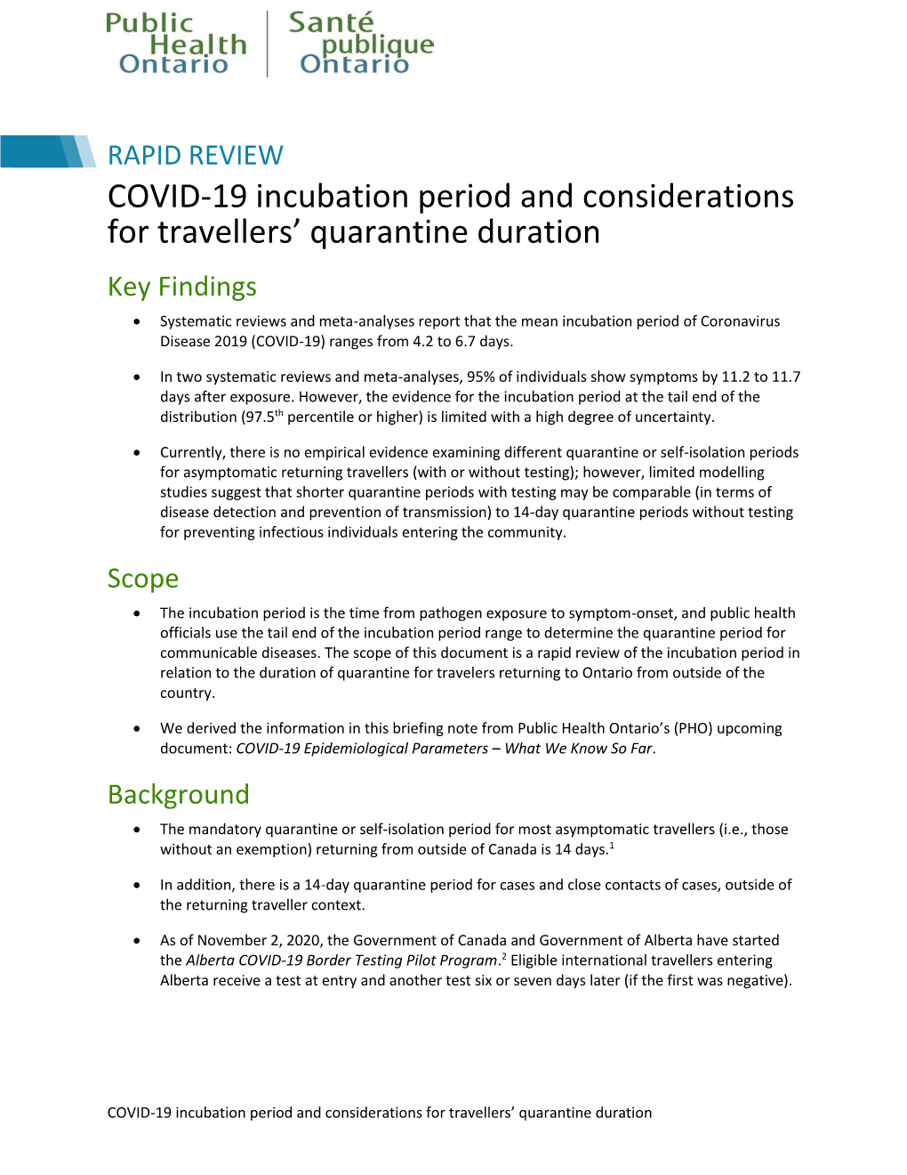 COVID-19 Incubation Period and Considerations for Travellers