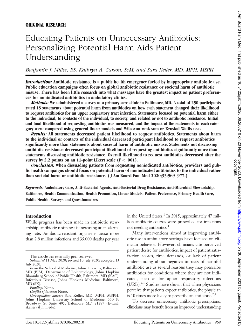 Educating Patients on Unnecessary Antibiotics: Personalizing Potential Harm Aids Patient Understanding Benjamin J