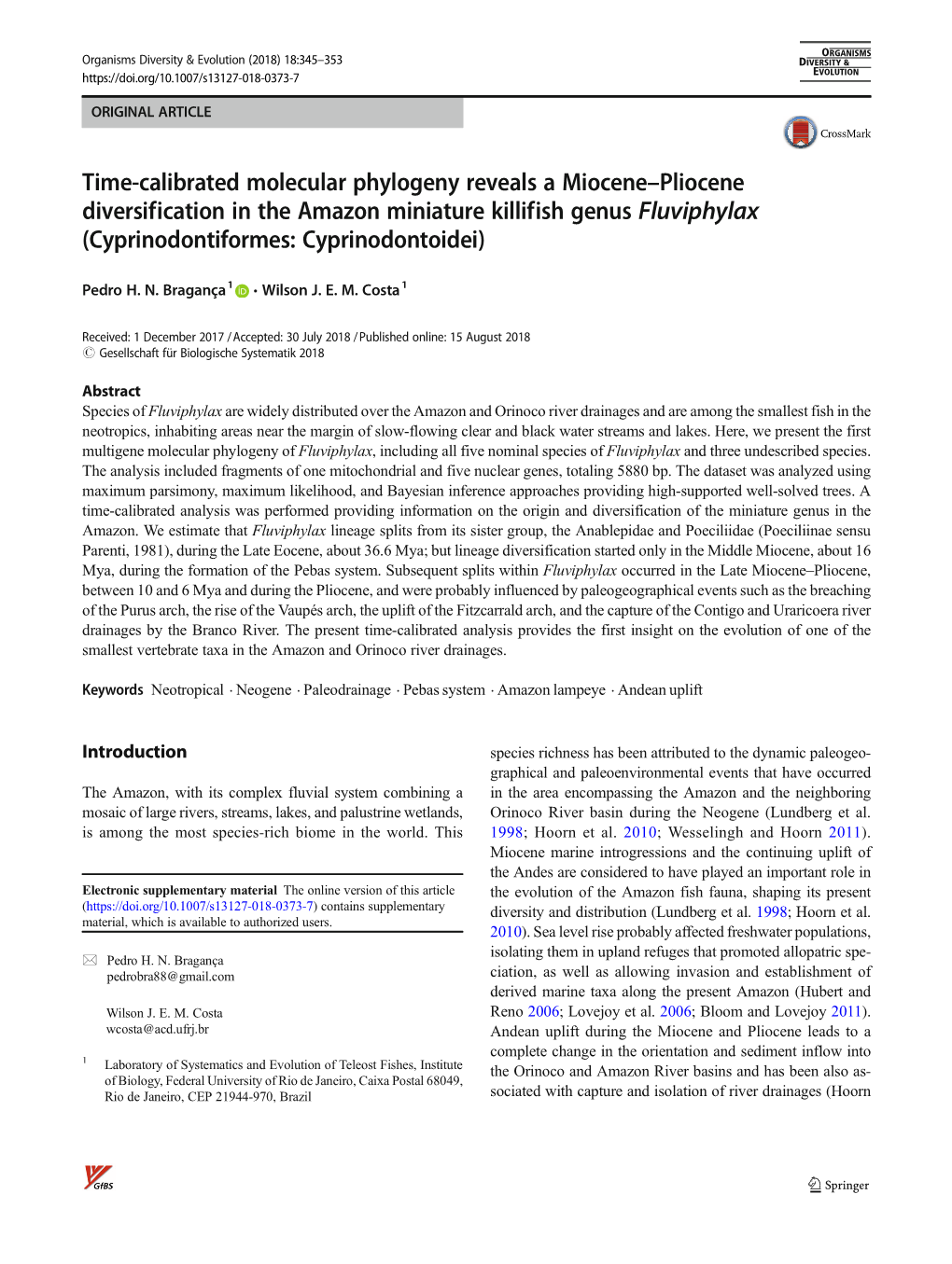 Time-Calibrated Molecular Phylogeny Reveals a Miocene–Pliocene