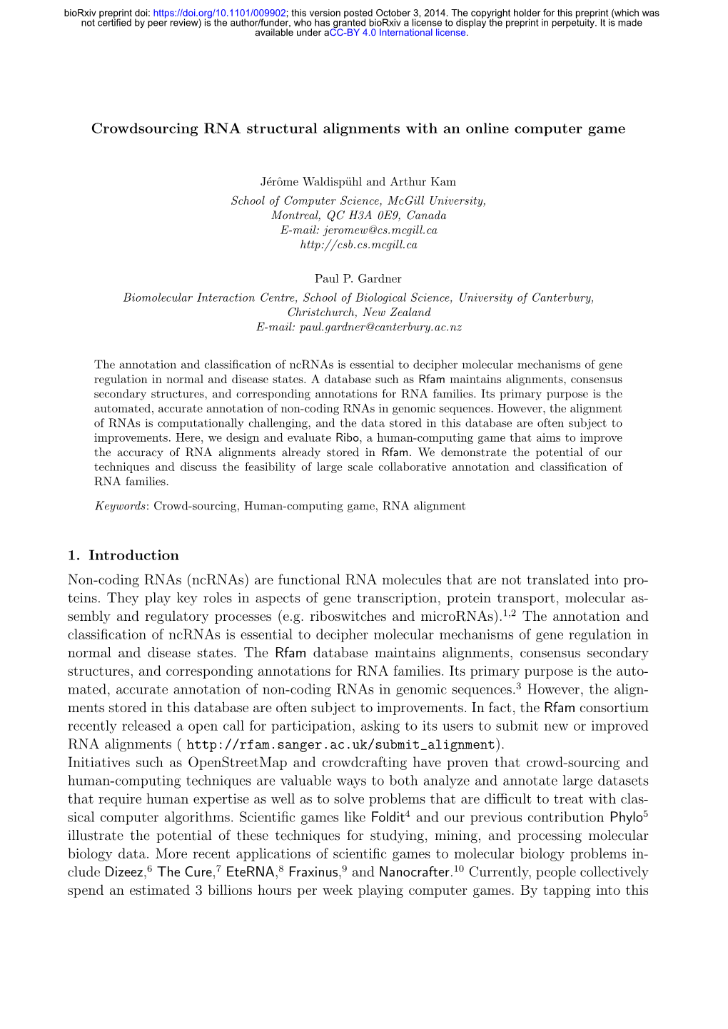 Crowdsourcing RNA Structural Alignments with an Online Computer Game