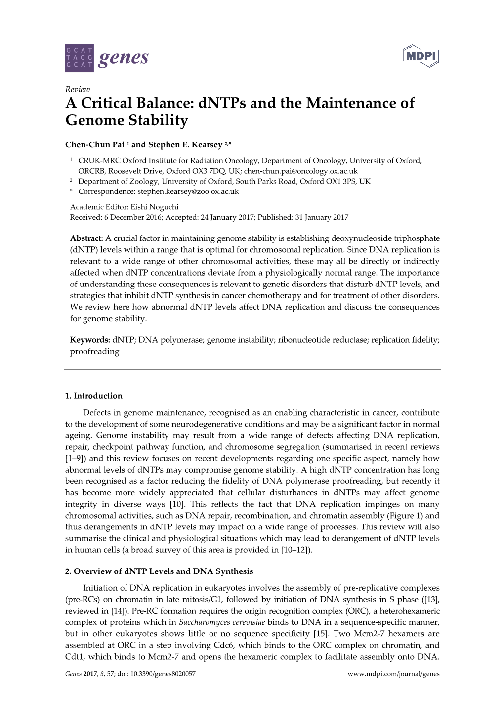 Dntps and the Maintenance of Genome Stability