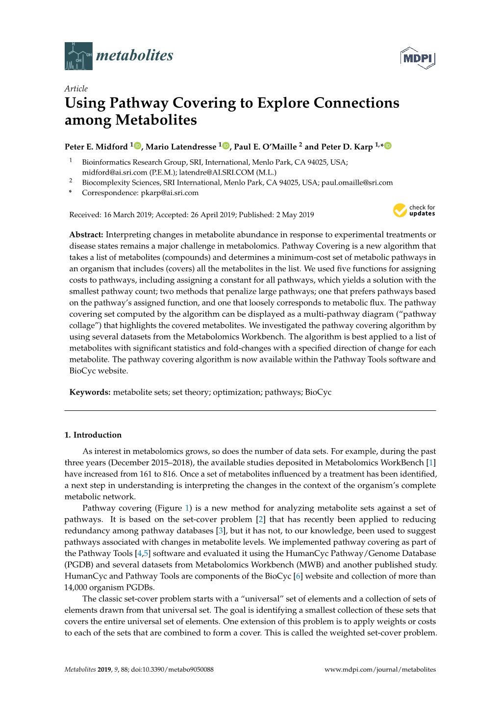 Using Pathway Covering to Explore Connections Among Metabolites