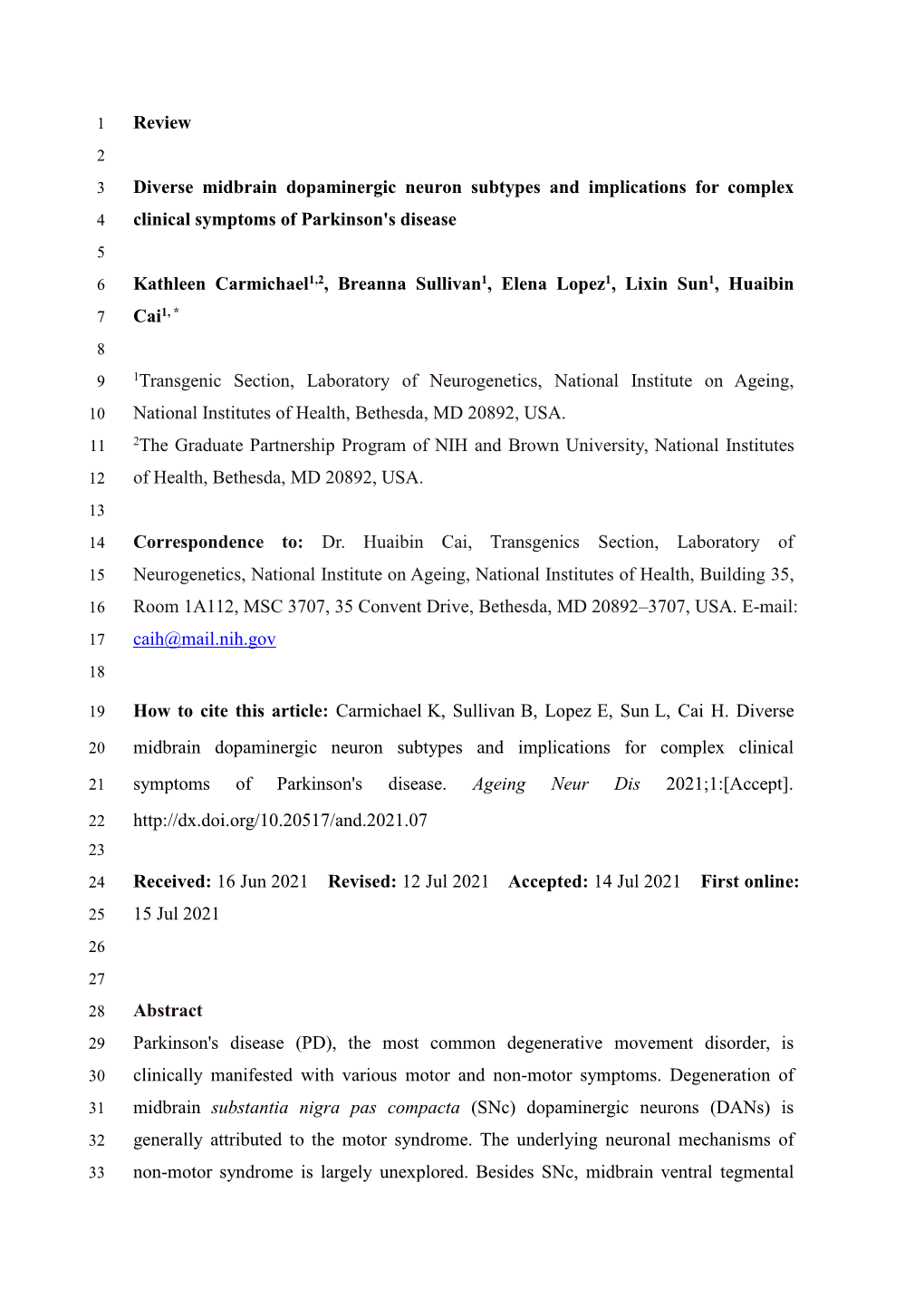 Review Diverse Midbrain Dopaminergic Neuron Subtypes And