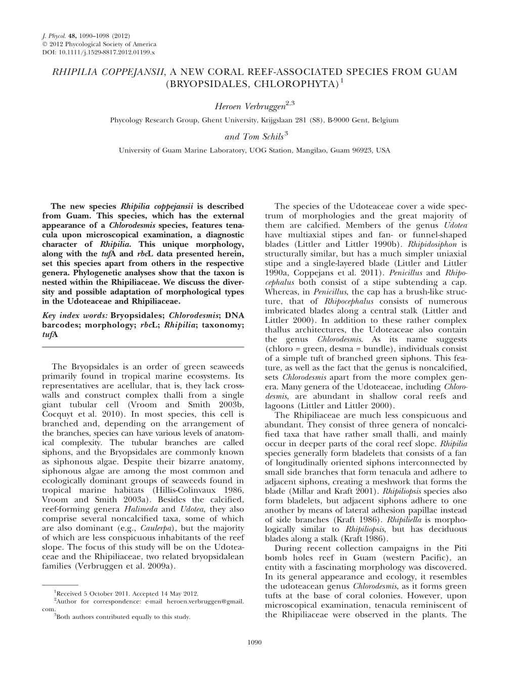 Associated Species from Guam (Bryopsidales, Chlorophyta)1