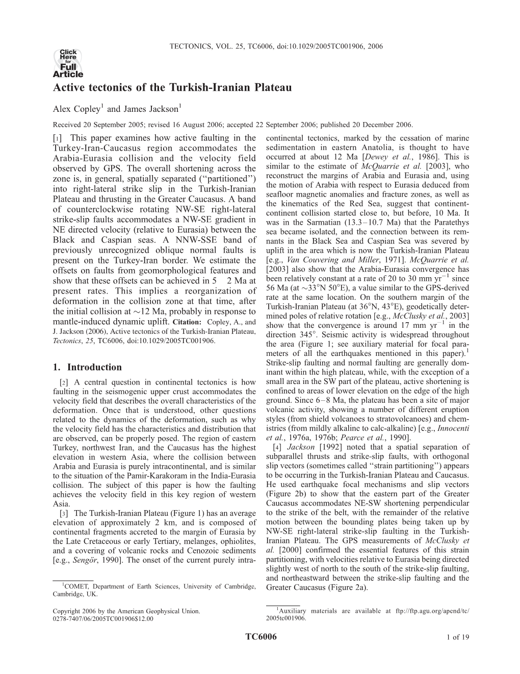 Active Tectonics of the Turkish-Iranian Plateau