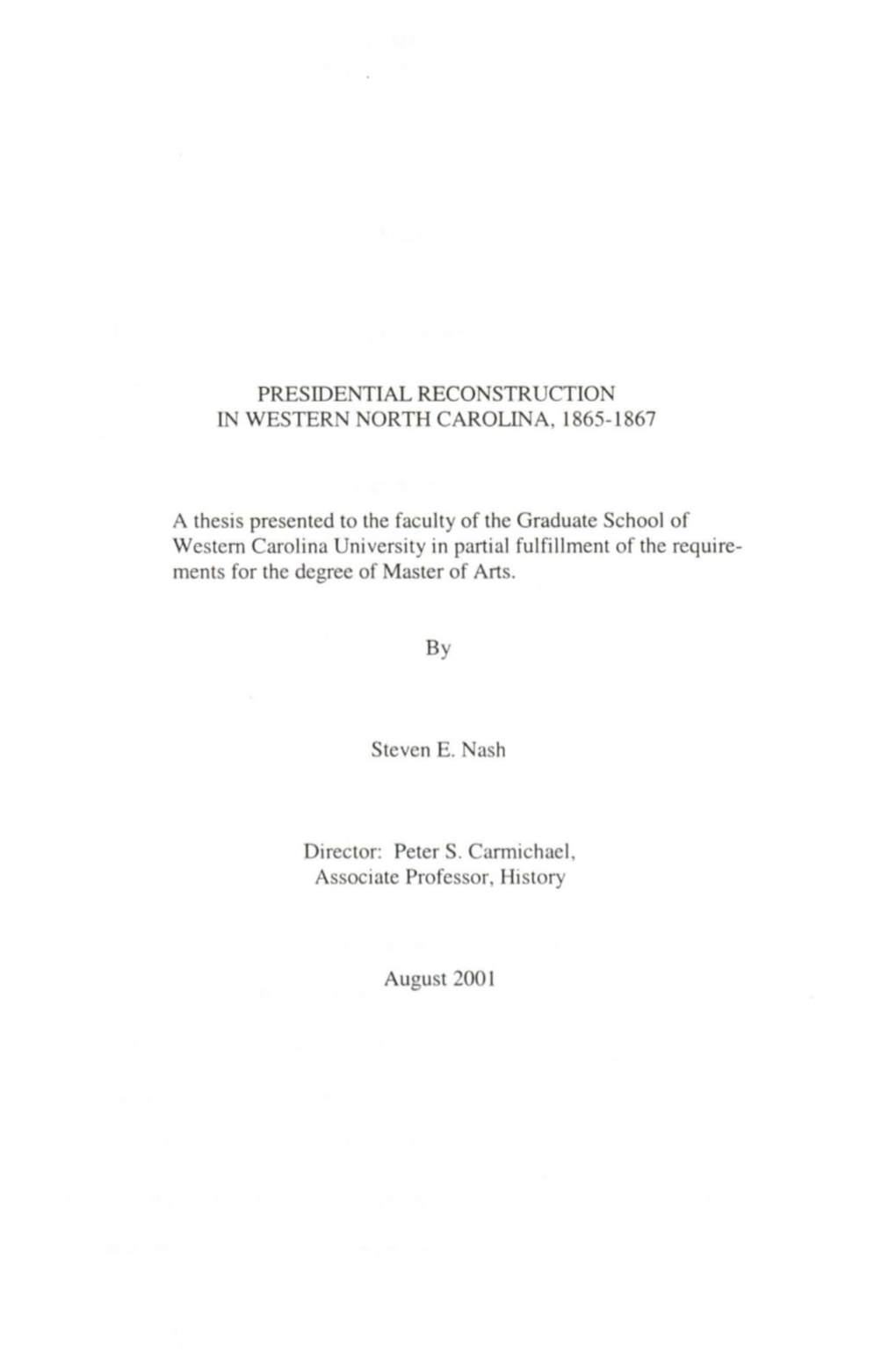 Presidential Reconstruction in Western North Carolina, 1865-1867