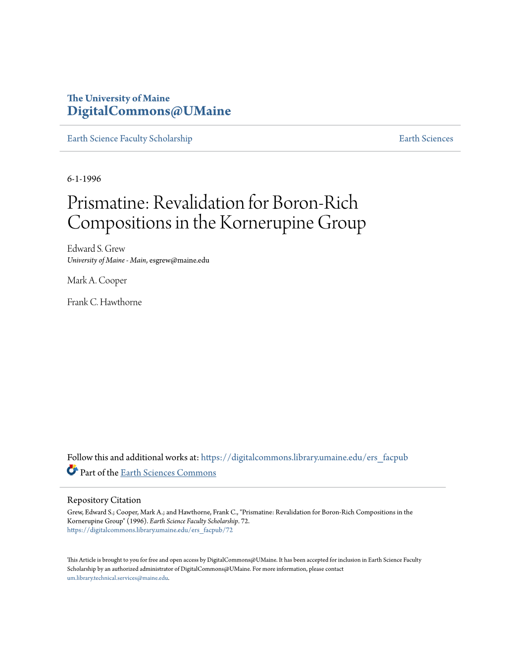 Prismatine: Revalidation for Boron-Rich Compositions in the Kornerupine Group Edward S