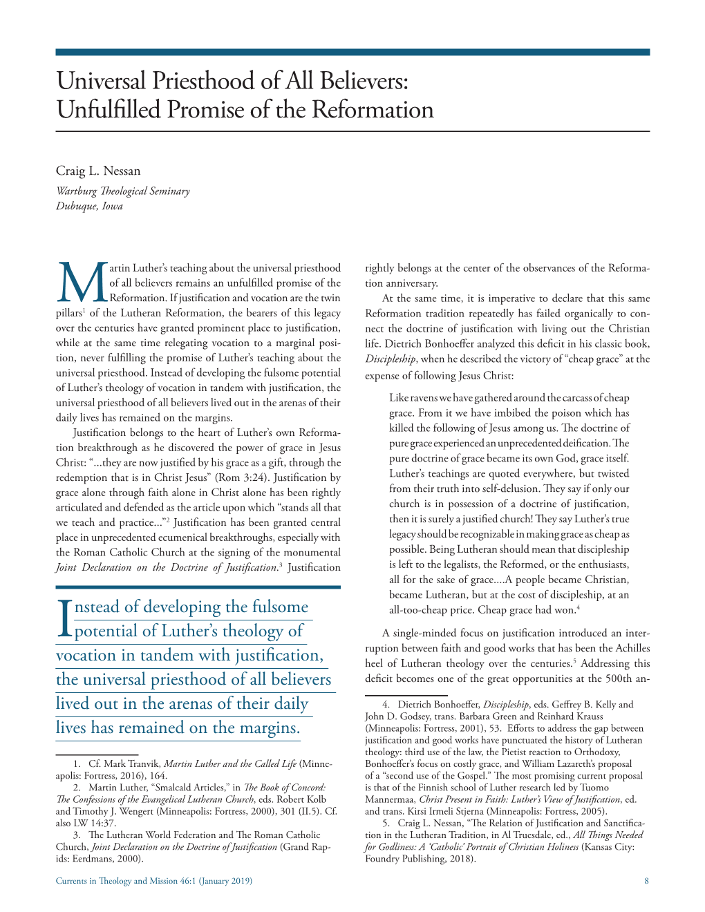 Universal Priesthood of All Believers: Unfulfilled Promise of the Reformation