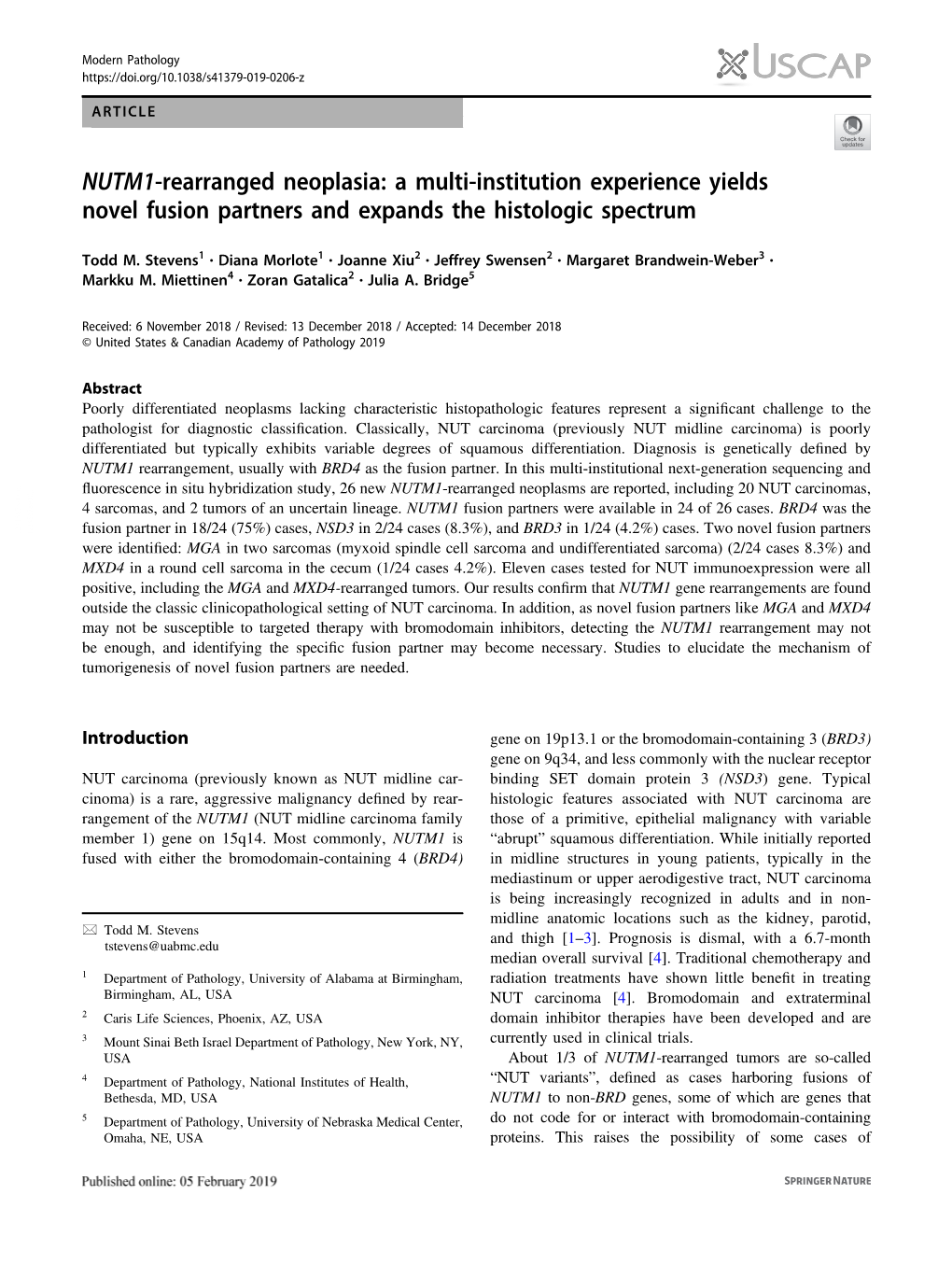 NUTM1-Rearranged Neoplasia: a Multi-Institution Experience Yields Novel Fusion Partners and Expands the Histologic Spectrum