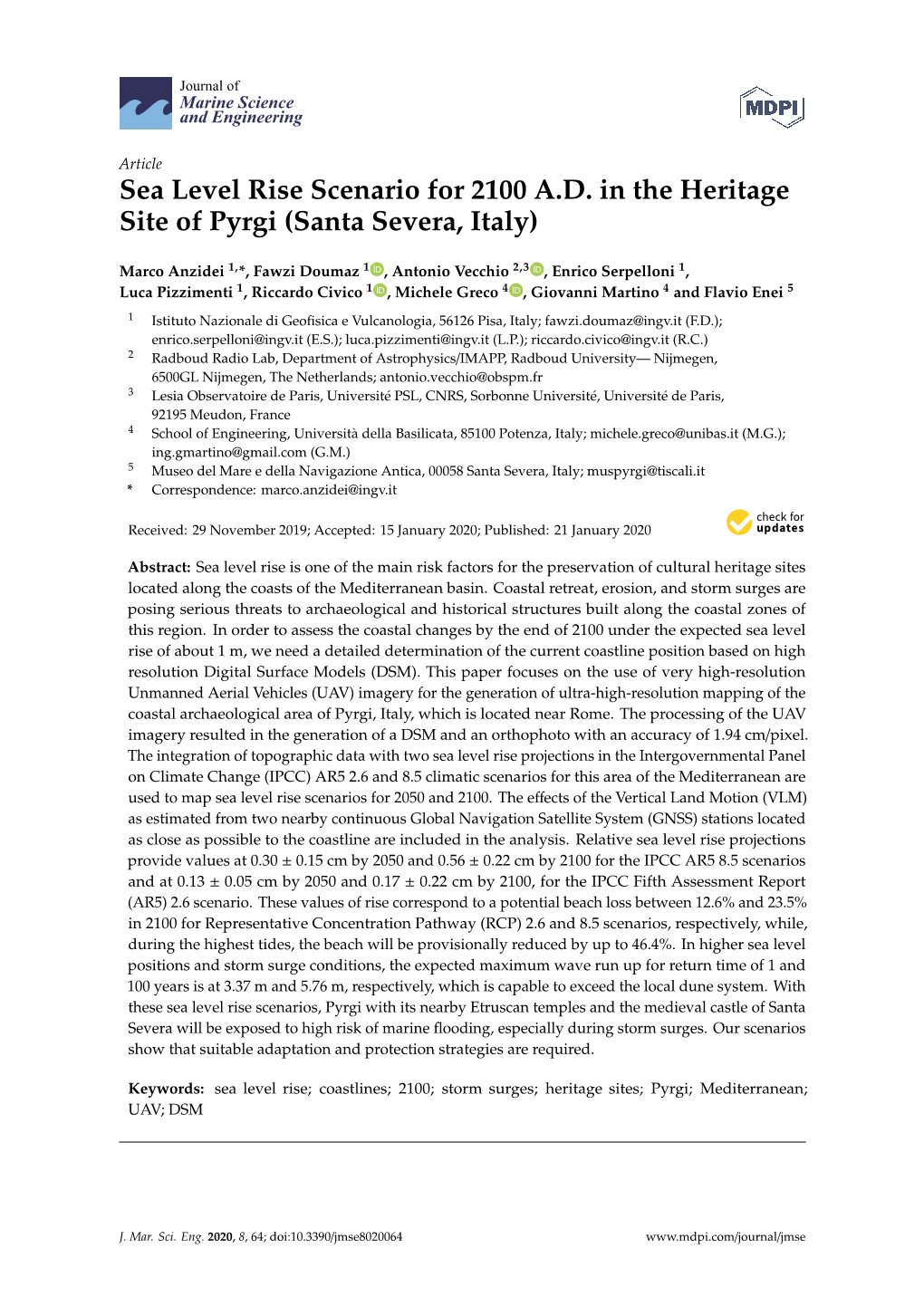 Sea Level Rise Scenario for 2100 A.D. in the Heritage Site of Pyrgi (Santa Severa, Italy)