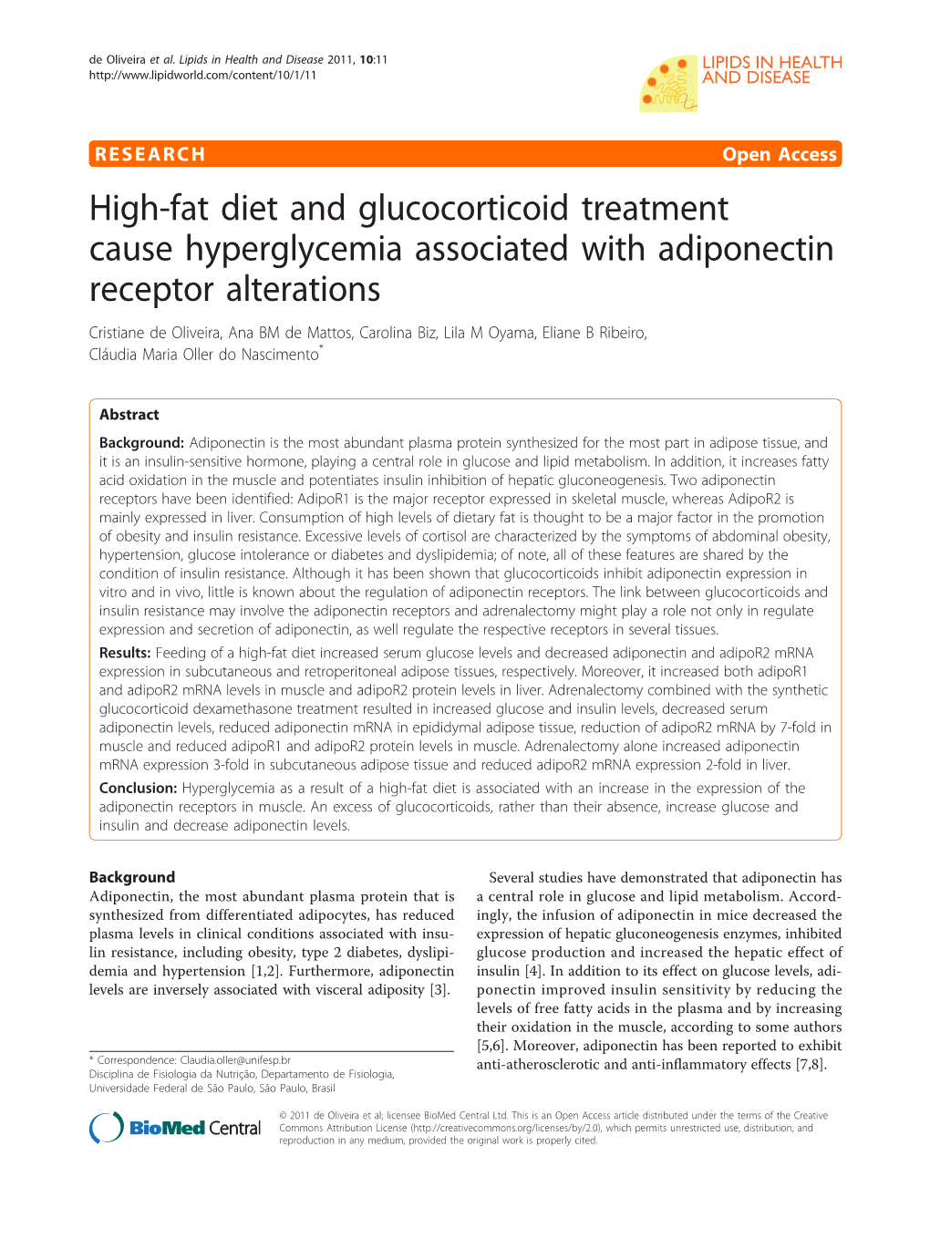 High-Fat Diet and Glucocorticoid Treatment Cause Hyperglycemia