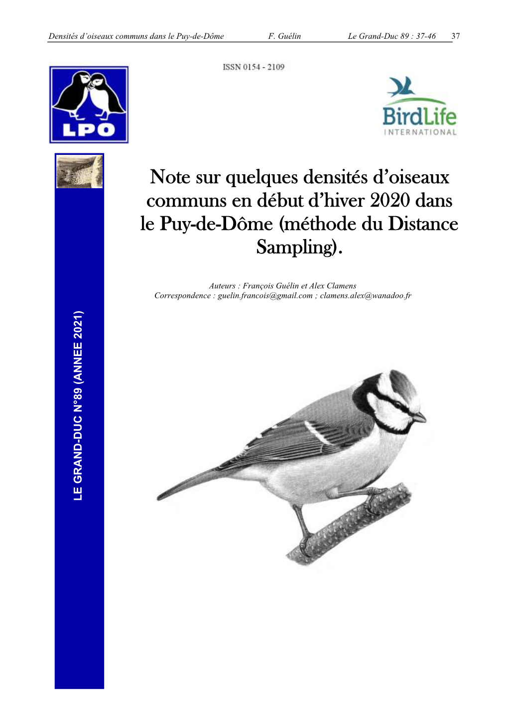Note Sur Quelques Densités D'oiseaux Communs En Début D'hiver 2020