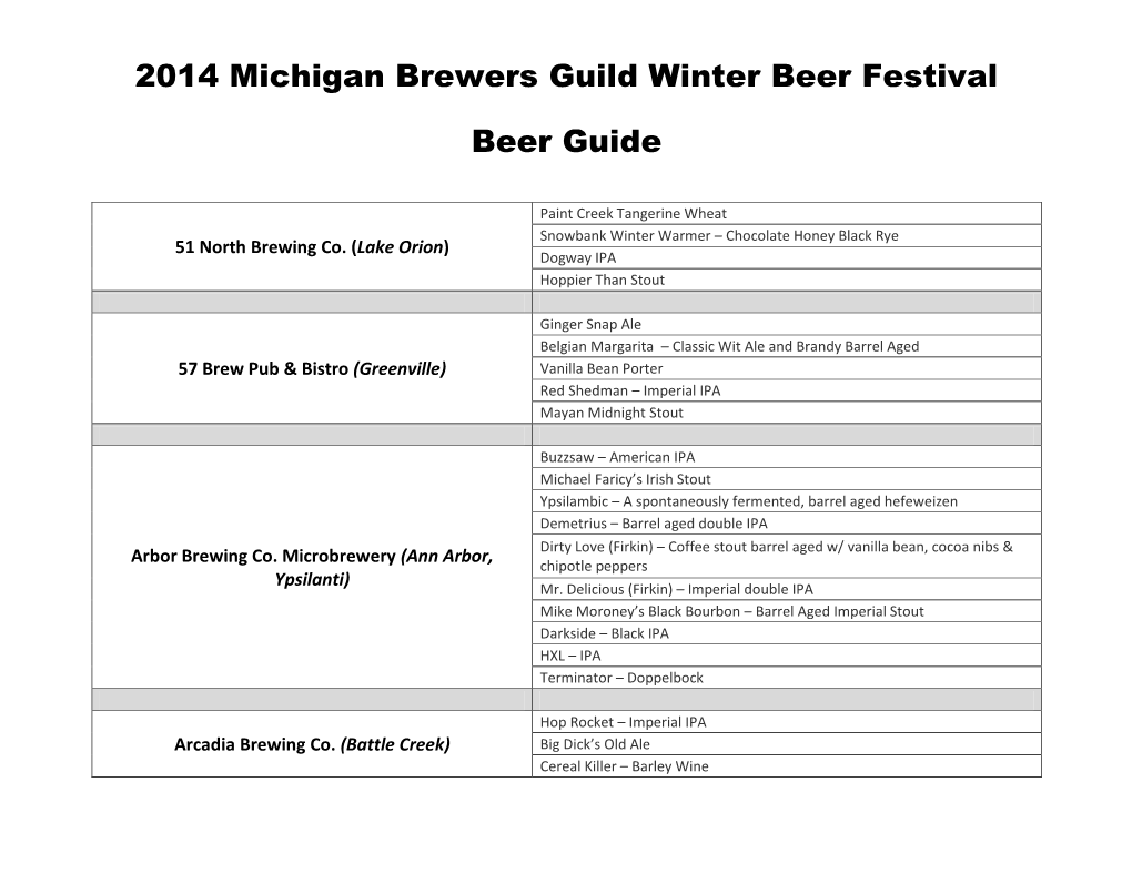 2014 Michigan Brewers Guild Winter Beer Festival Beer Guide