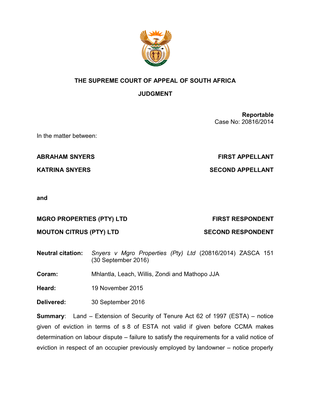 The Supreme Court of Appeal of South Africa s5