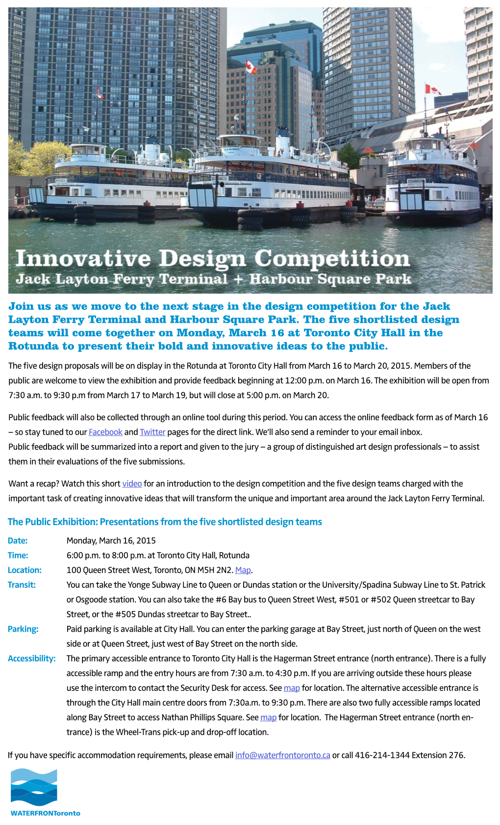 Public Exhibition for Jack Layton Ferry Terminal Design Competition