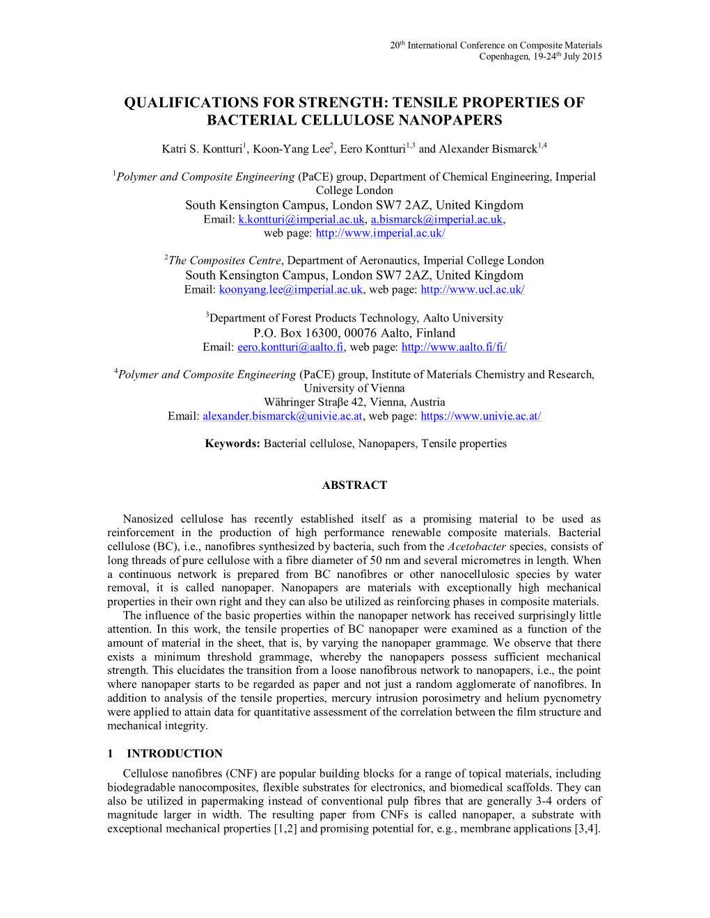 Tensile Properties of Bacterial Cellulose Nanopapers