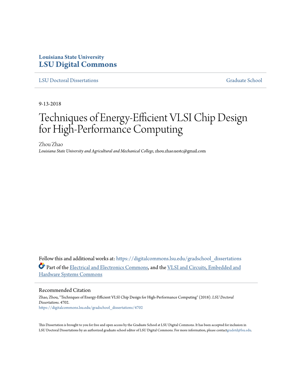 Techniques of Energy-Efficient VLSI Chip Design for High-Performance