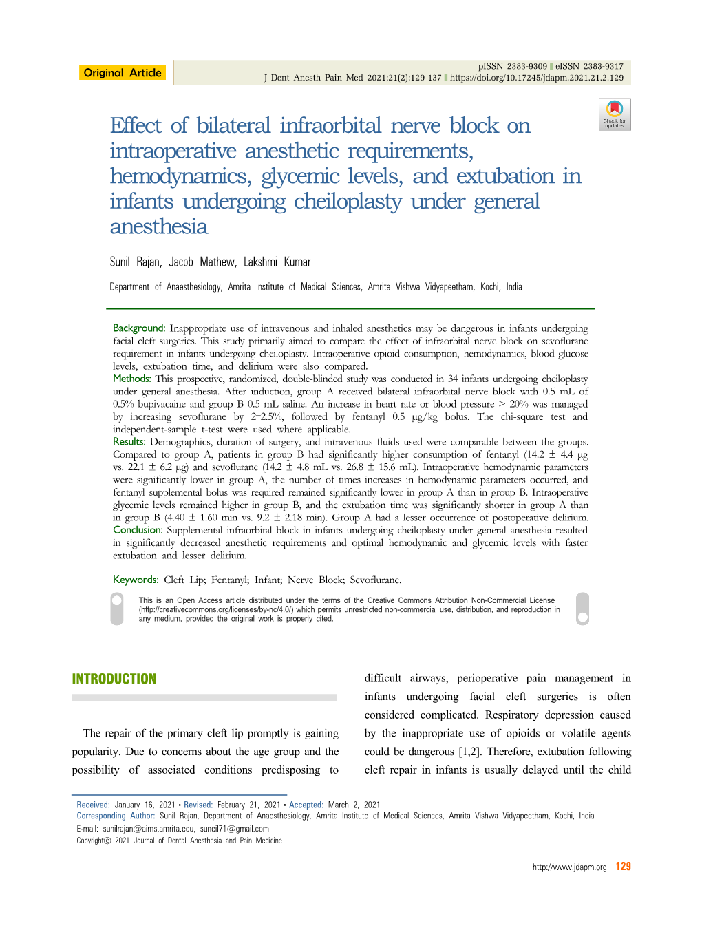 Effect of Bilateral Infraorbital Nerve Block on Intraoperative Anesthetic