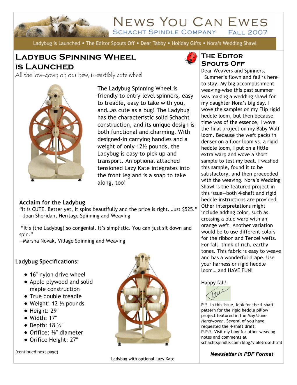 Schacht Spindle Co. Fall 2007 Newsletter