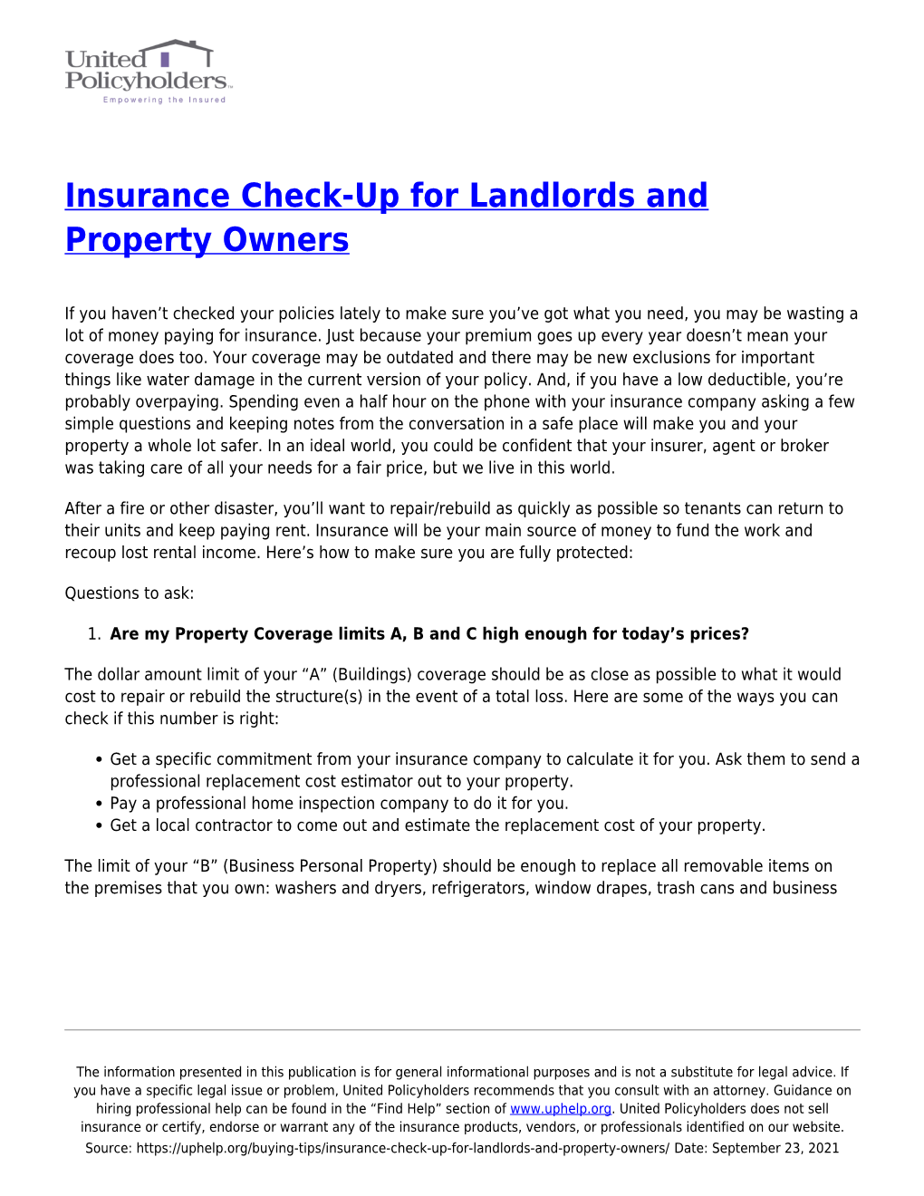 Insurance Check-Up for Landlords and Property Owners