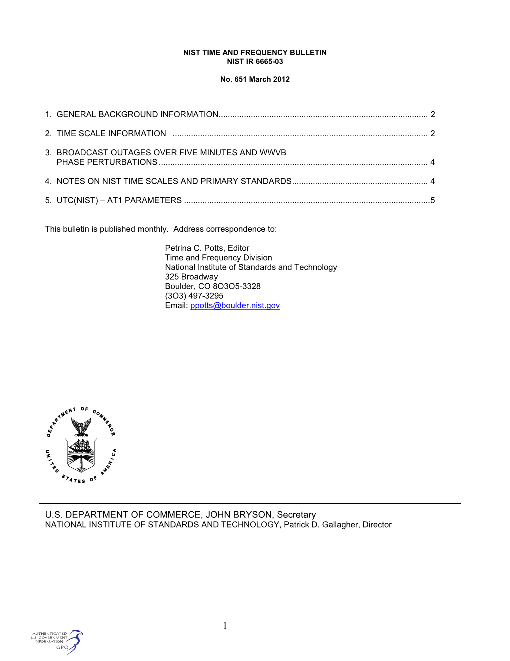 NIST Time and Frequency Bulletin No