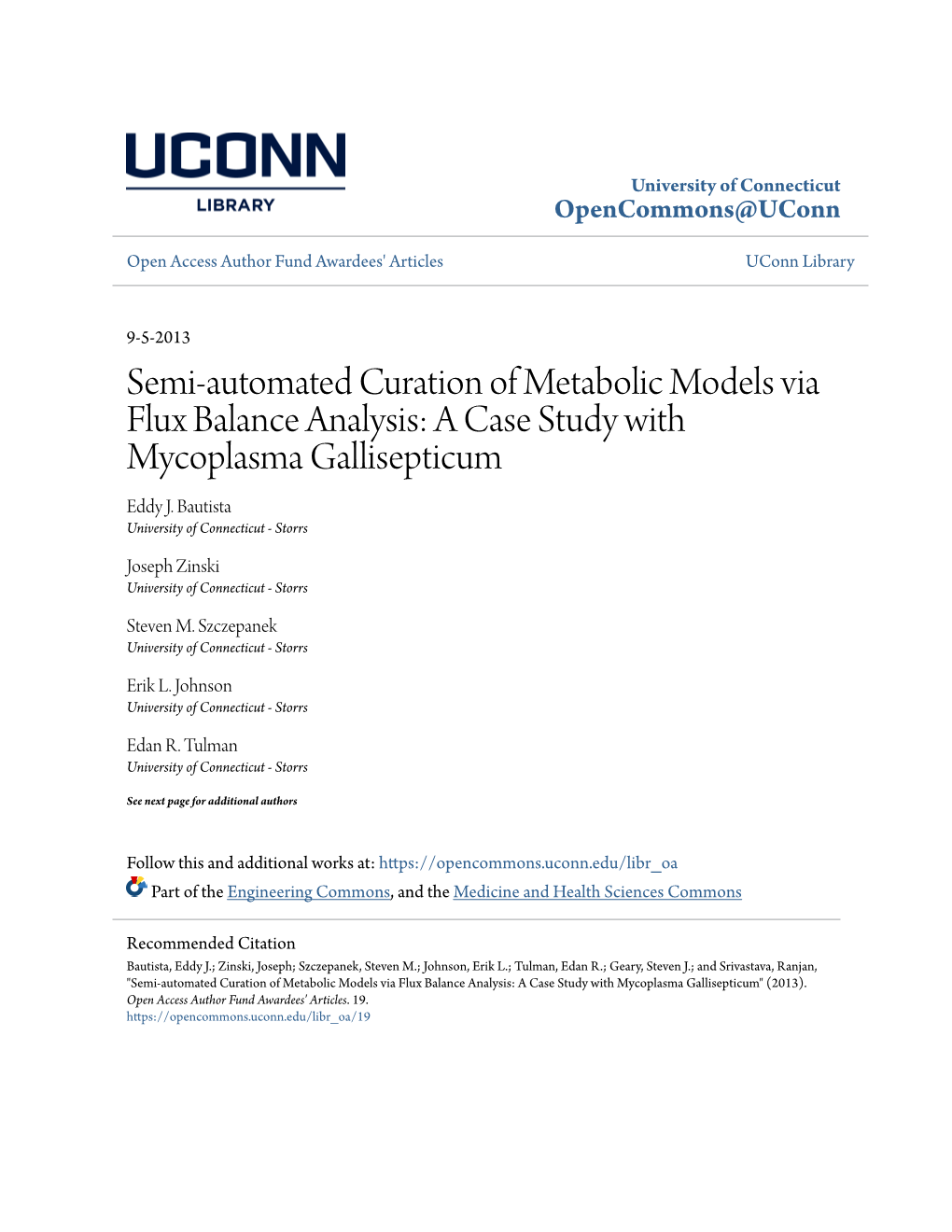 Semi-Automated Curation of Metabolic Models Via Flux Balance Analysis: a Case Study with Mycoplasma Gallisepticum Eddy J