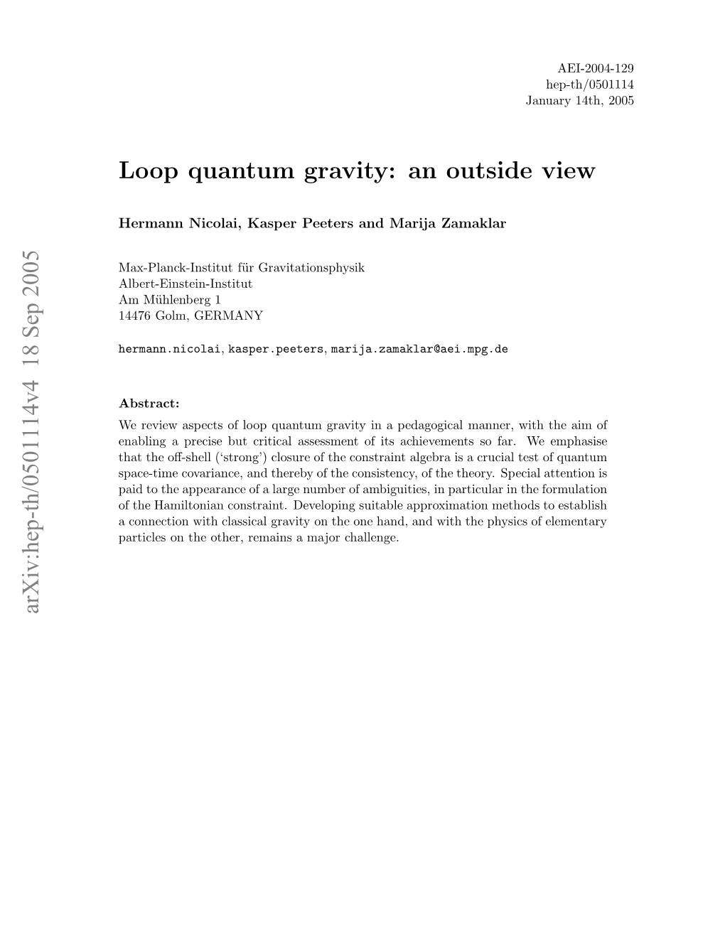 Loop Quantum Gravity: an Outside View