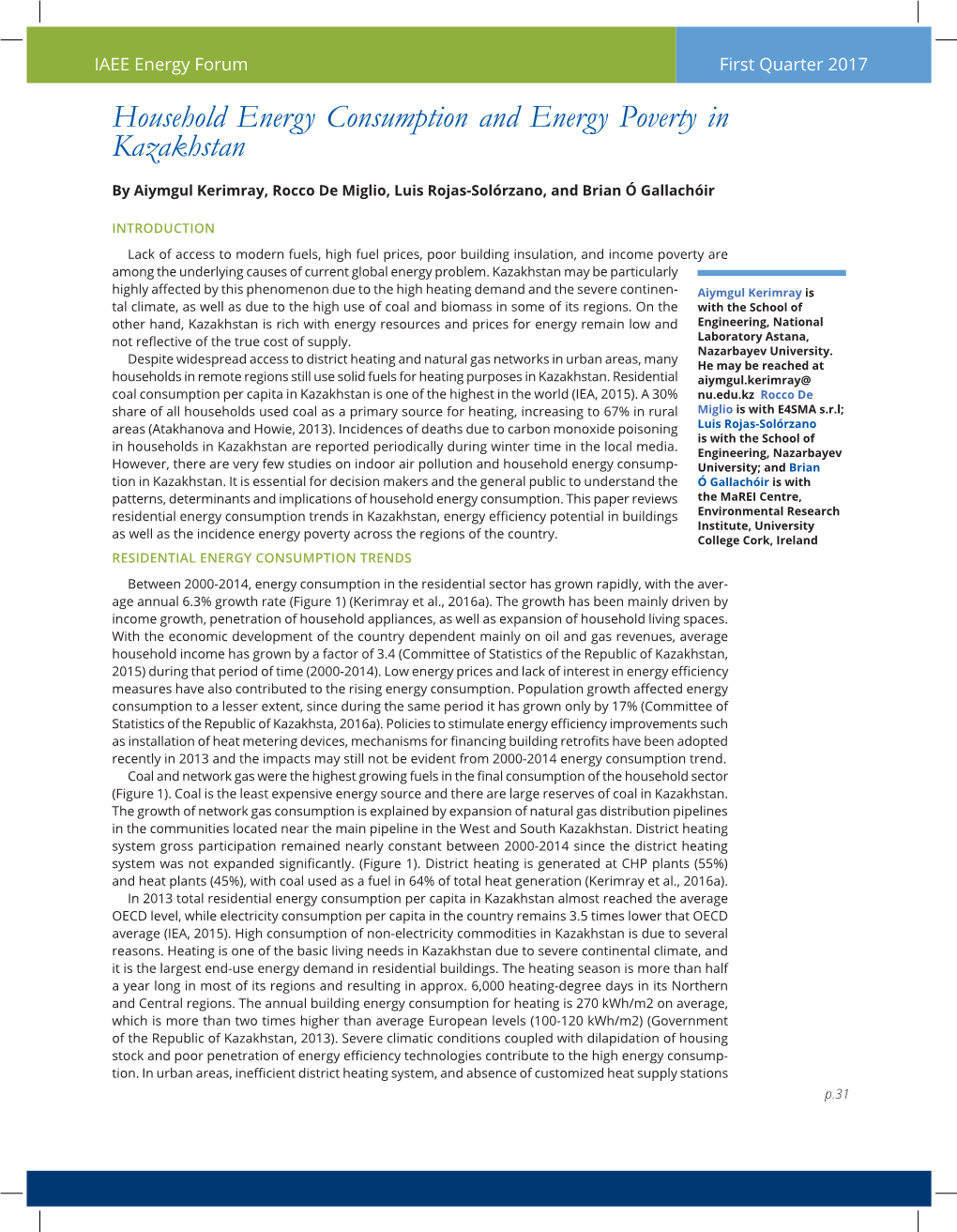 Household Energy Consumption and Energy Poverty in Kazakhstan