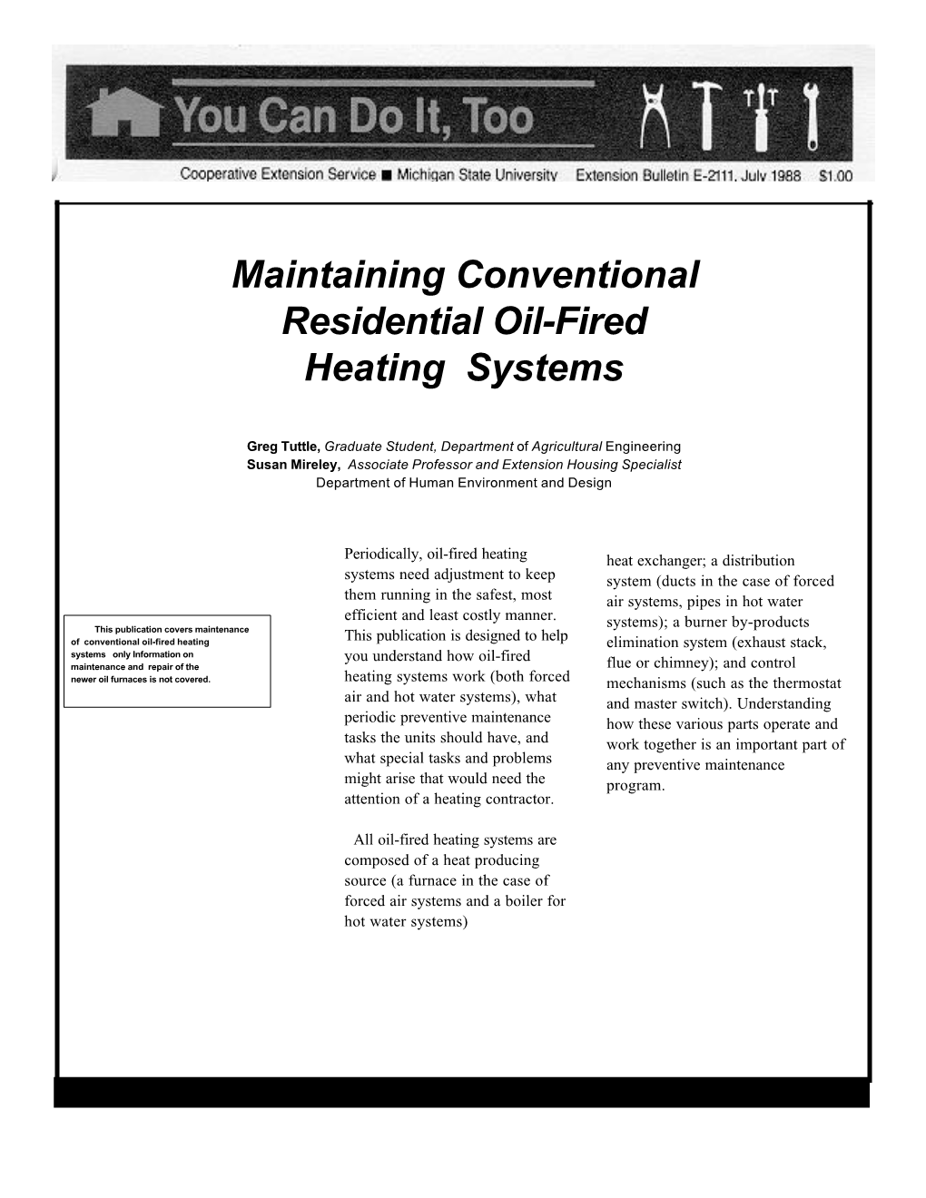 Maintaining Conventional Residential Oil-Fired Heating Systems